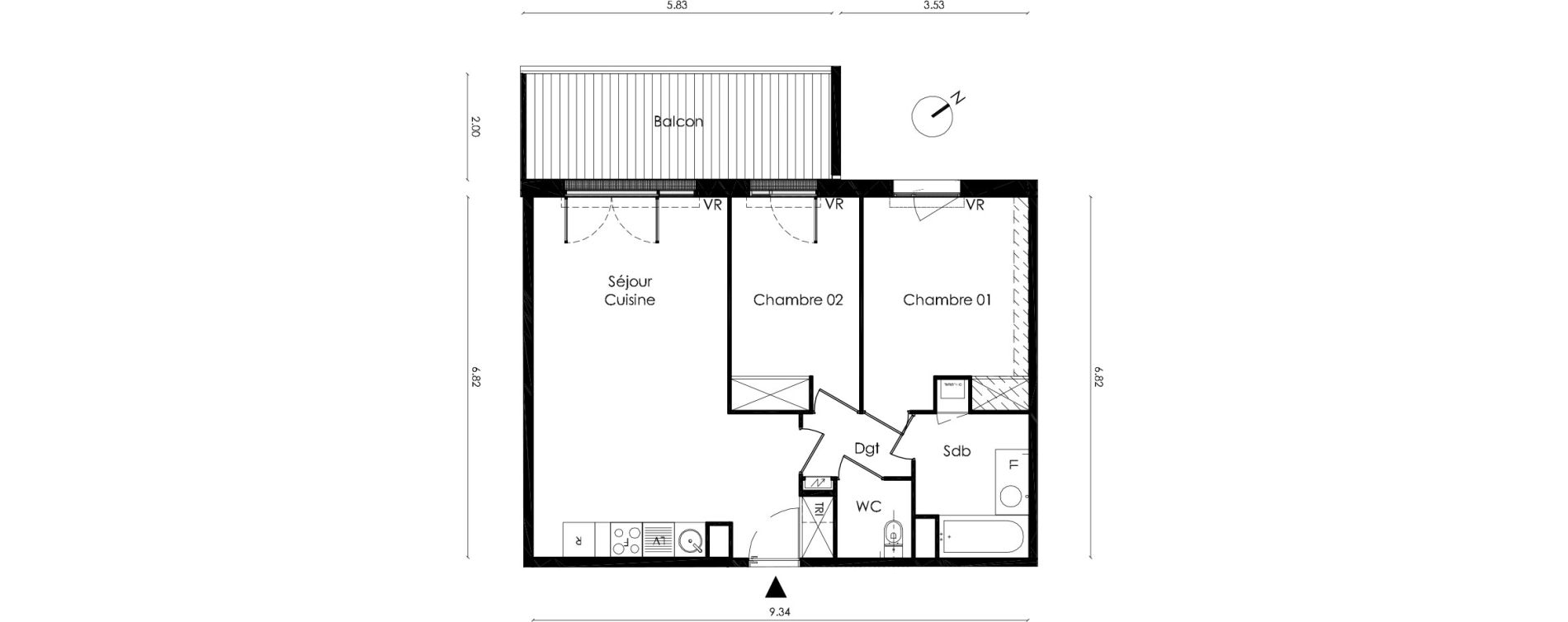 Appartement T3 de 62,00 m2 &agrave; Saint-Orens-De-Gameville L'or&eacute;e du bois