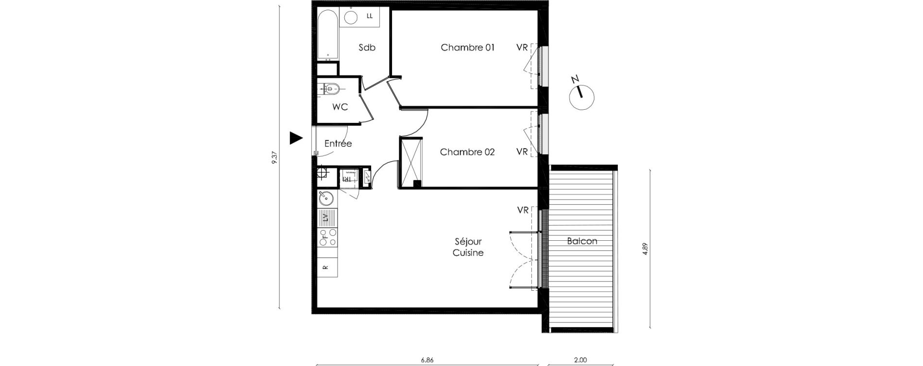 Appartement T3 de 61,70 m2 &agrave; Saint-Orens-De-Gameville L'or&eacute;e du bois