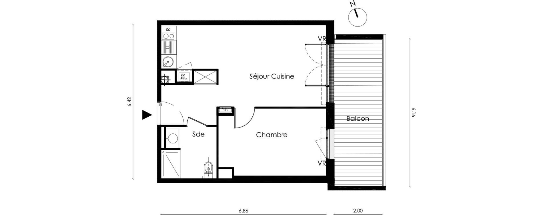 Appartement T2 de 41,70 m2 &agrave; Saint-Orens-De-Gameville L'or&eacute;e du bois