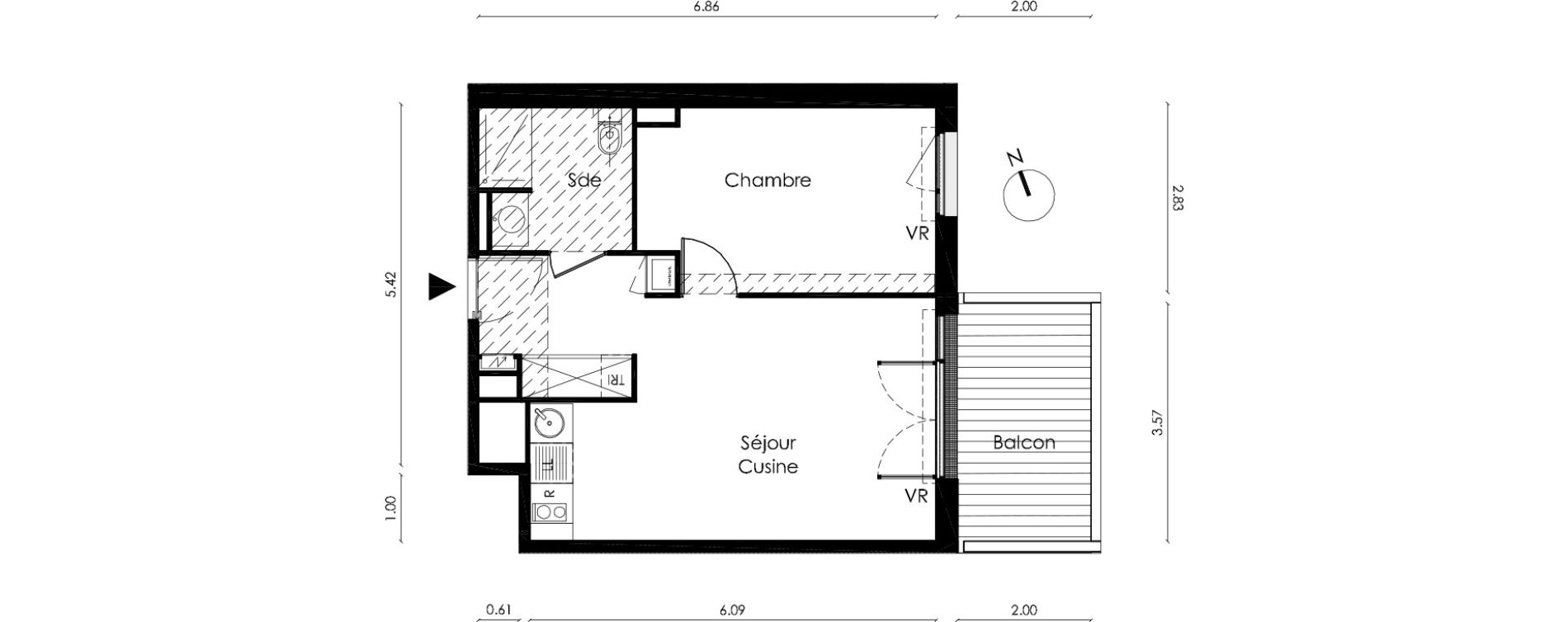 Appartement T2 de 41,60 m2 &agrave; Saint-Orens-De-Gameville L'or&eacute;e du bois