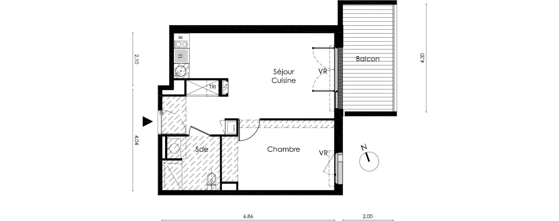 Appartement T2 de 40,50 m2 &agrave; Saint-Orens-De-Gameville L'or&eacute;e du bois