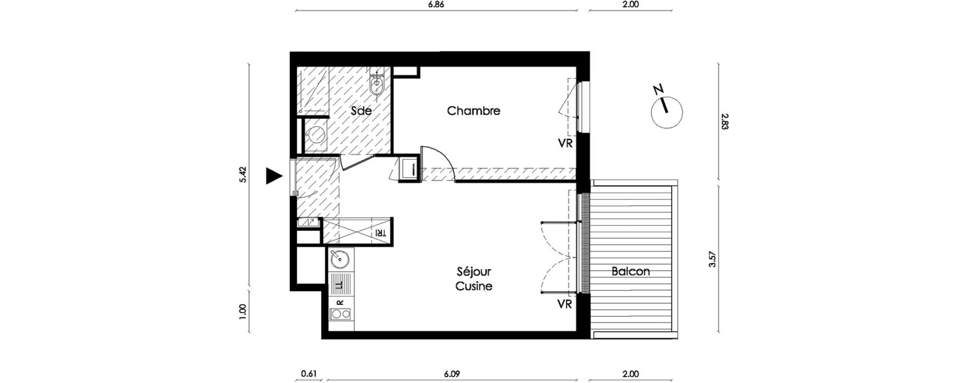 Appartement T2 de 41,60 m2 &agrave; Saint-Orens-De-Gameville L'or&eacute;e du bois