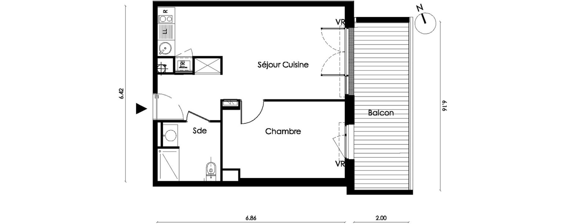 Appartement T2 de 41,70 m2 &agrave; Saint-Orens-De-Gameville L'or&eacute;e du bois
