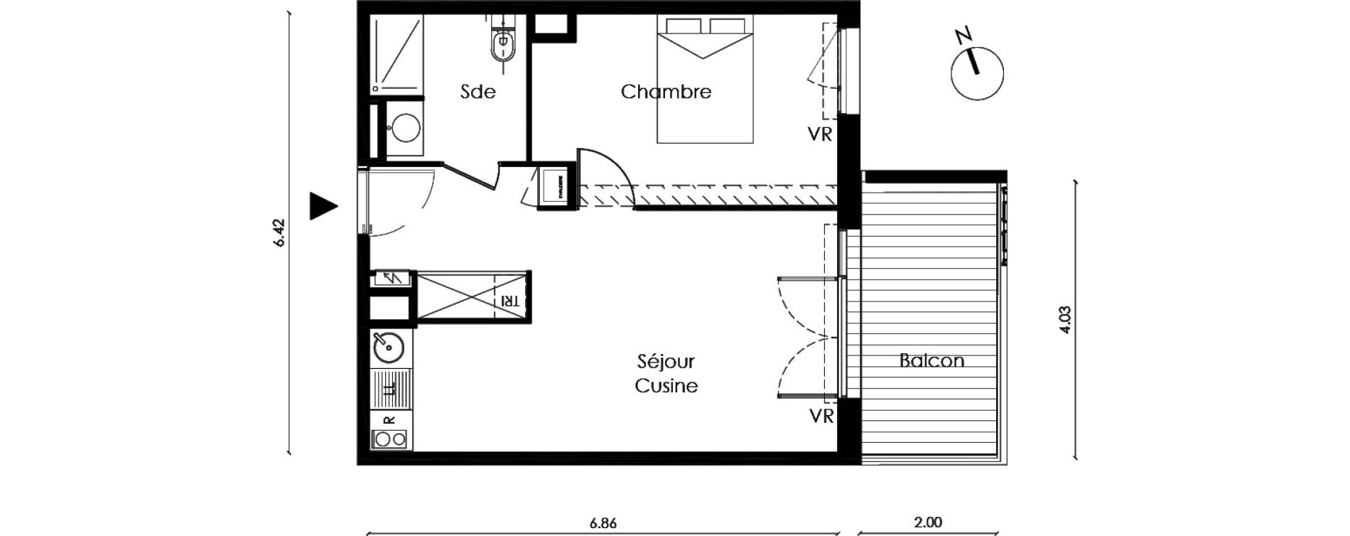 Appartement T2 de 42,30 m2 &agrave; Saint-Orens-De-Gameville L'or&eacute;e du bois