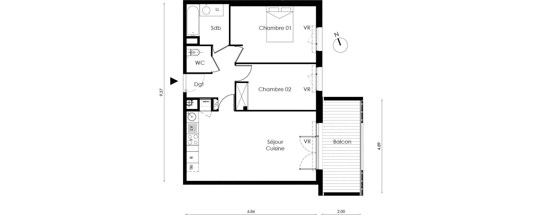 Appartement T3 de 61,50 m2 &agrave; Saint-Orens-De-Gameville L'or&eacute;e du bois
