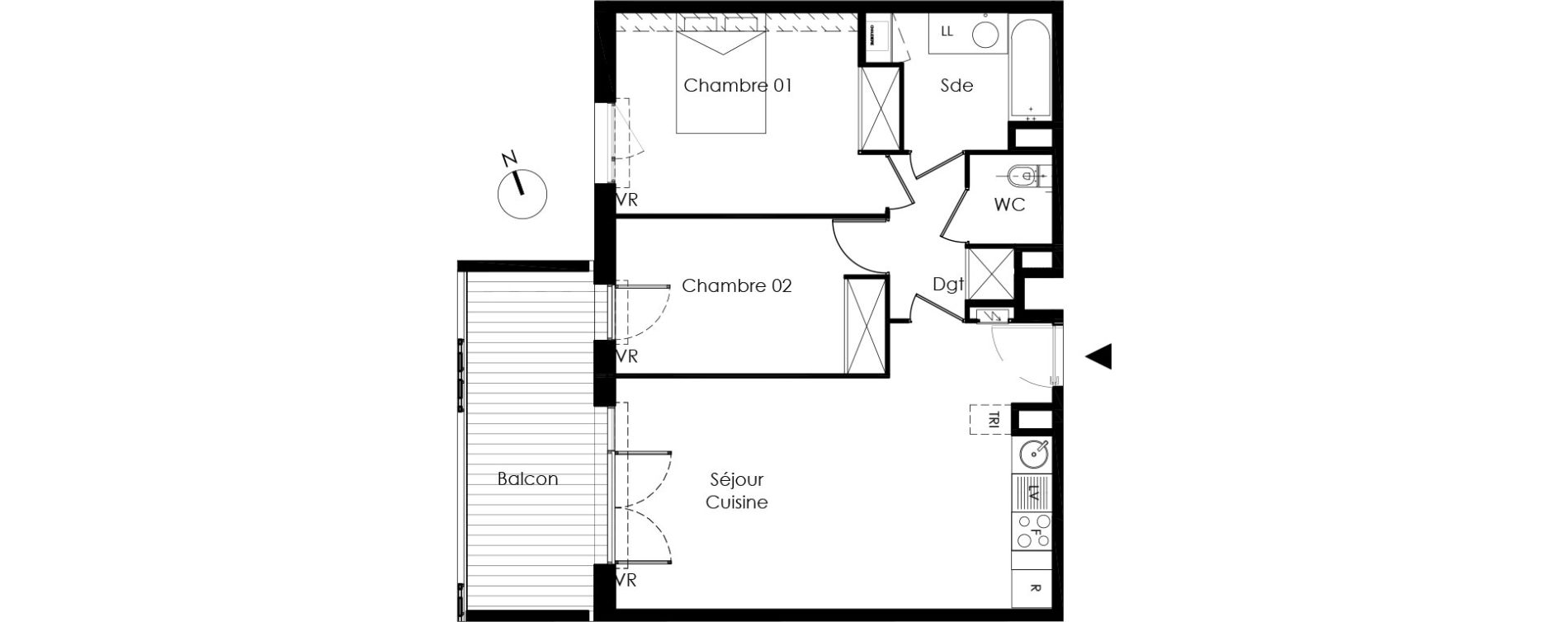 Appartement T3 de 61,60 m2 &agrave; Saint-Orens-De-Gameville L'or&eacute;e du bois