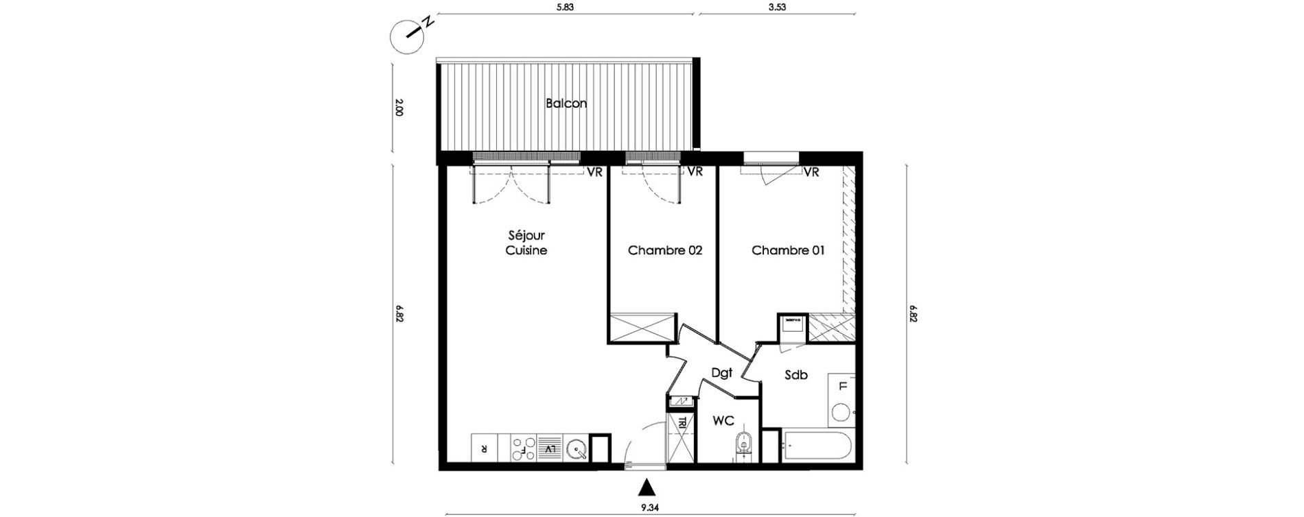 Appartement T3 de 62,00 m2 &agrave; Saint-Orens-De-Gameville L'or&eacute;e du bois