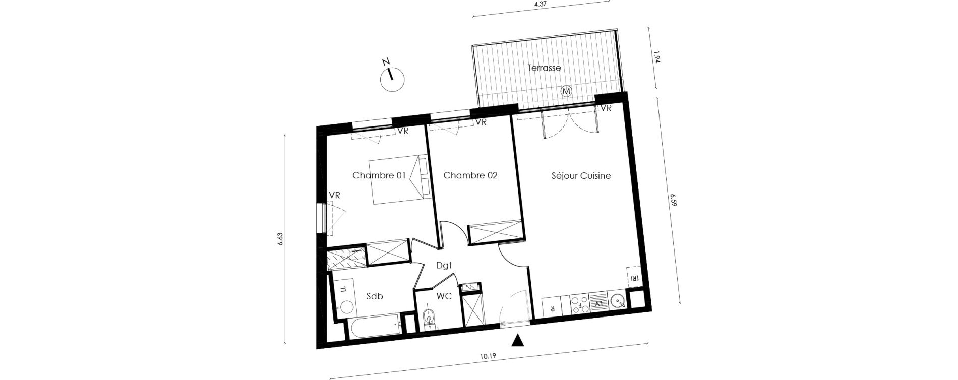 Appartement T3 de 62,30 m2 &agrave; Saint-Orens-De-Gameville L'or&eacute;e du bois