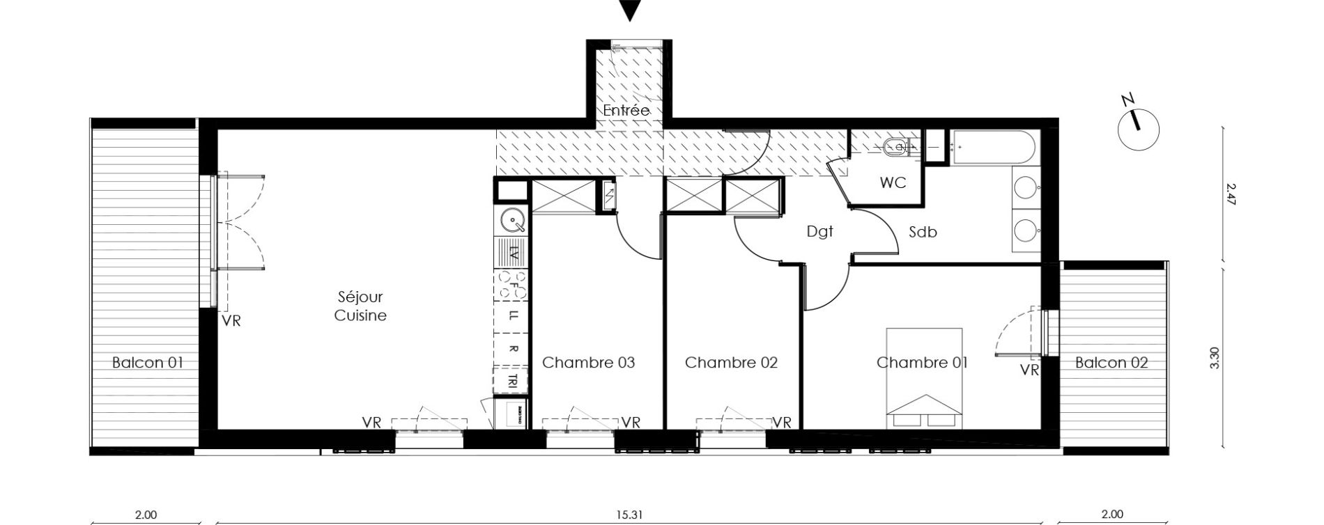 Appartement T4 de 85,30 m2 &agrave; Saint-Orens-De-Gameville L'or&eacute;e du bois