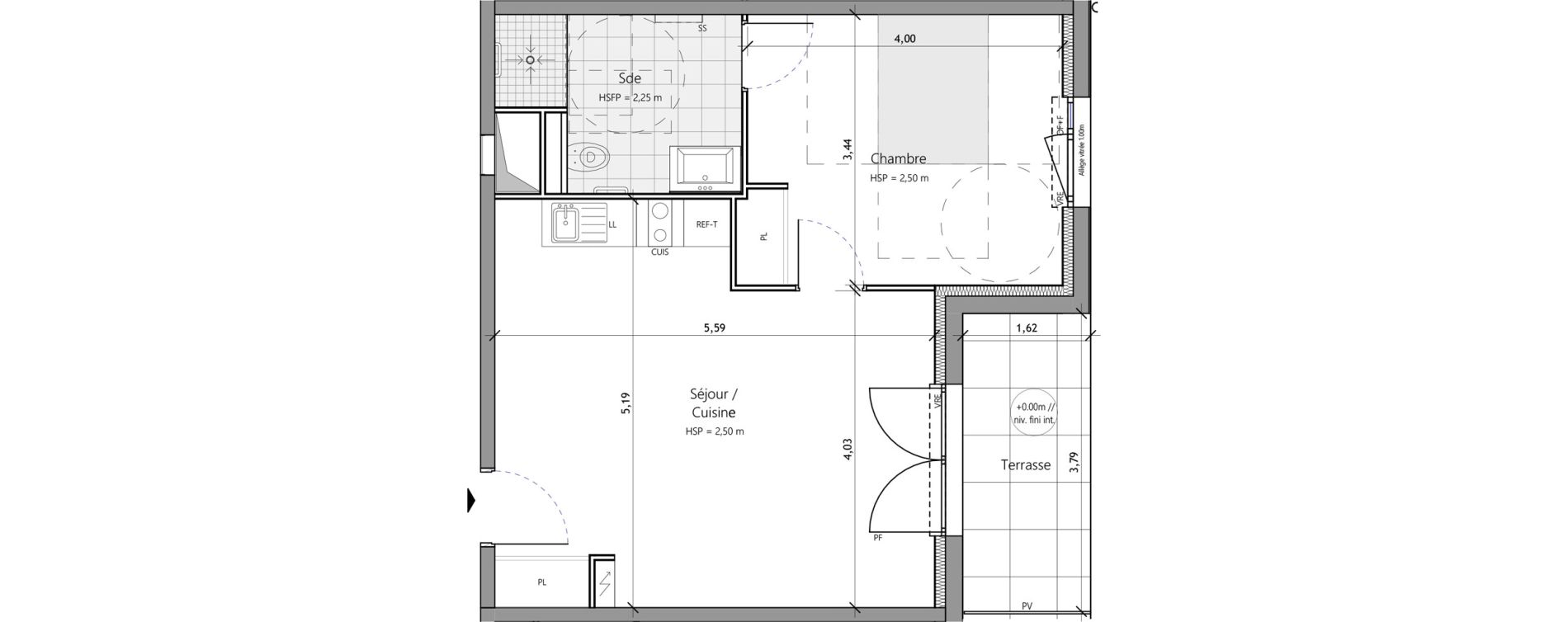 Appartement T2 meubl&eacute; de 45,80 m2 &agrave; Saux-Et-Pomar&egrave;de Centre