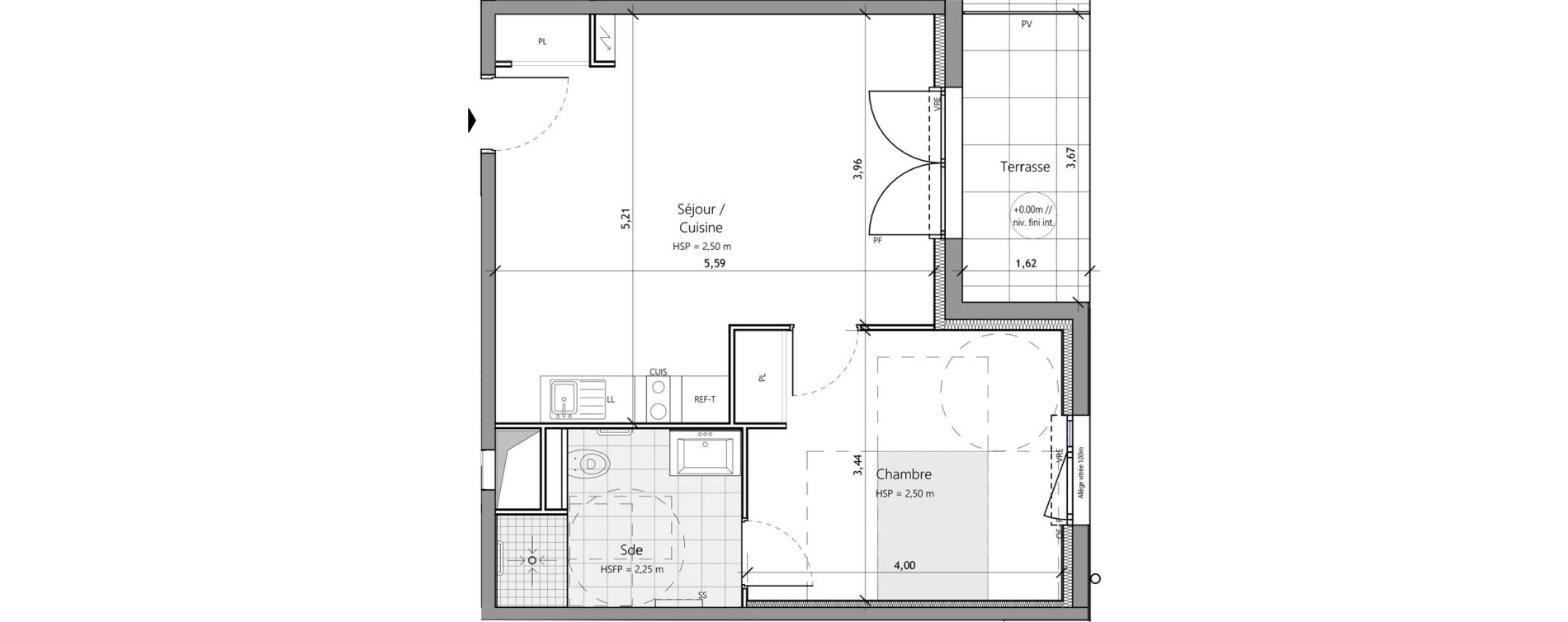 Appartement T2 meubl&eacute; de 45,70 m2 &agrave; Saux-Et-Pomar&egrave;de Centre