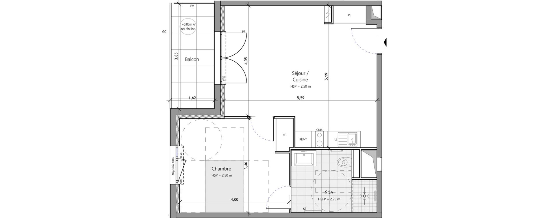 Appartement T2 meubl&eacute; de 45,70 m2 &agrave; Saux-Et-Pomar&egrave;de Centre