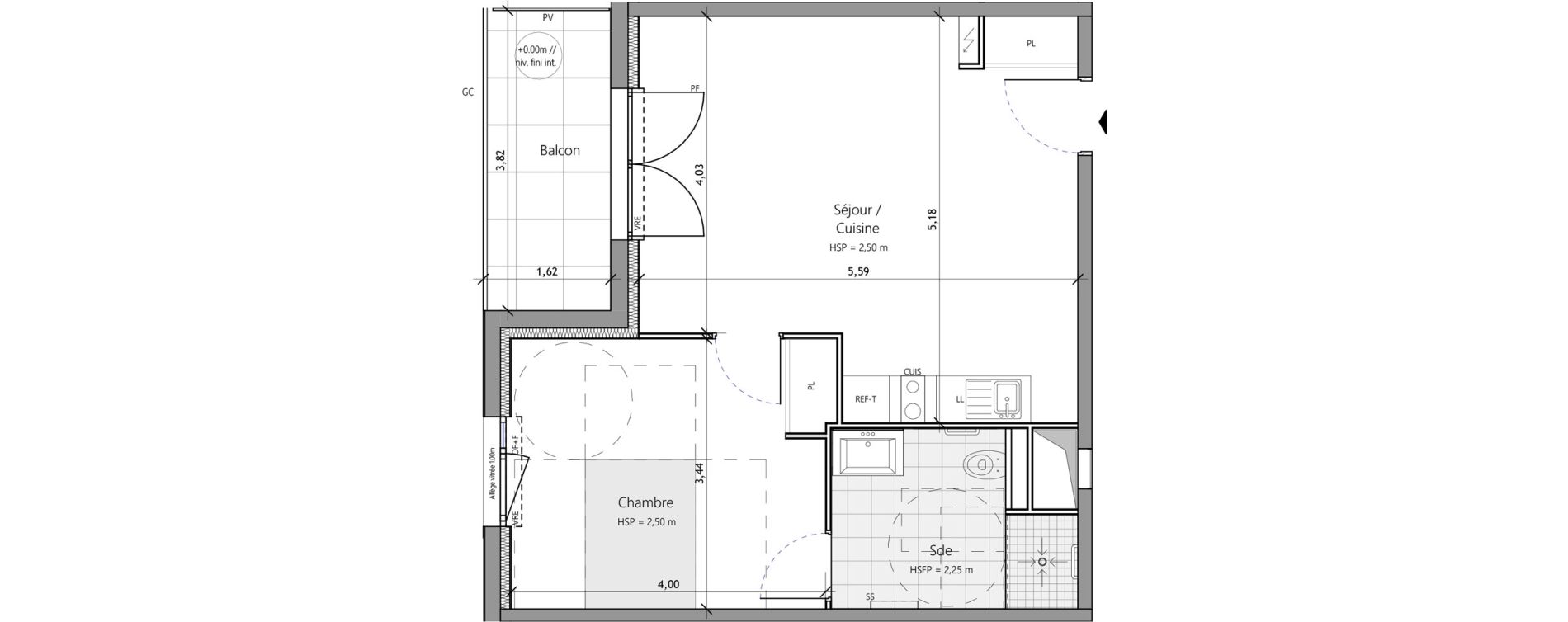 Appartement T2 meubl&eacute; de 45,80 m2 &agrave; Saux-Et-Pomar&egrave;de Centre