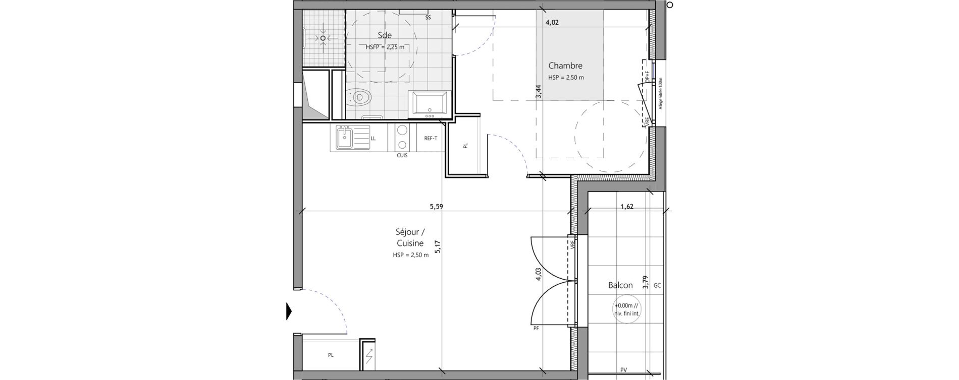 Appartement T2 meubl&eacute; de 45,80 m2 &agrave; Saux-Et-Pomar&egrave;de Centre