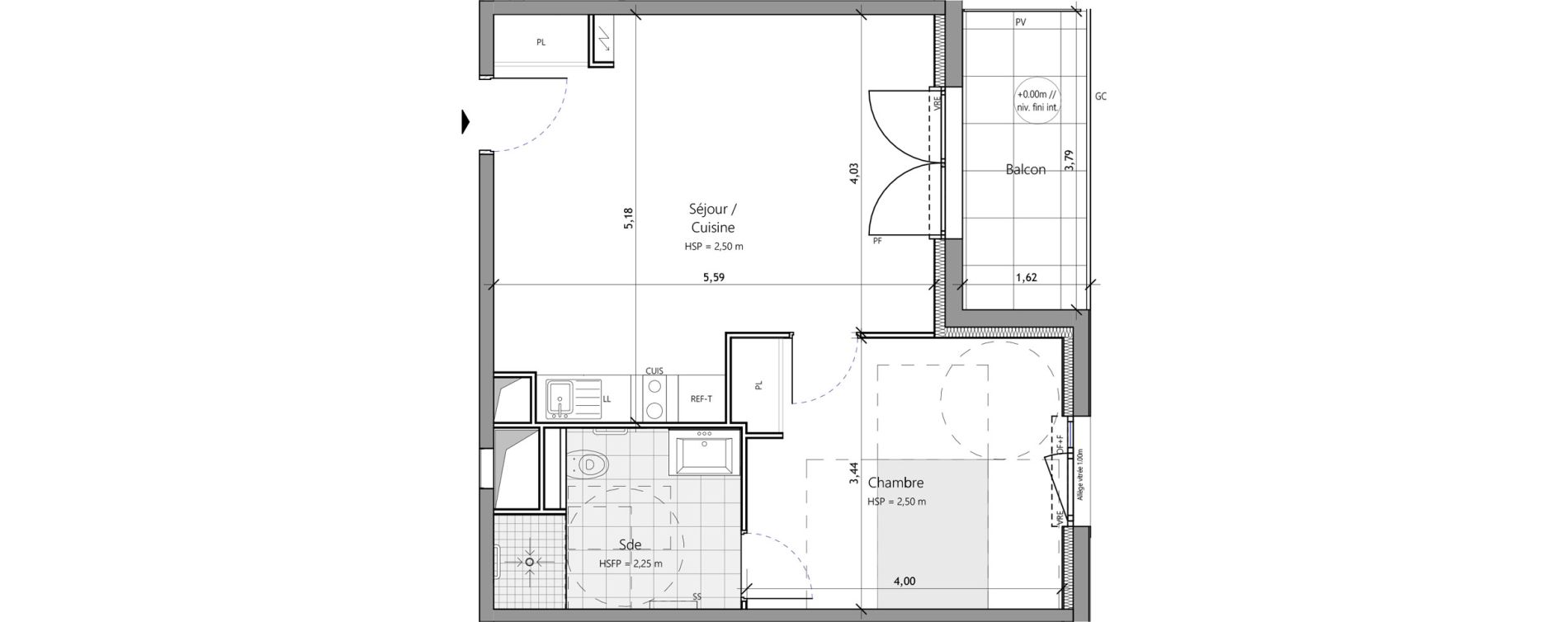 Appartement T2 meubl&eacute; de 45,50 m2 &agrave; Saux-Et-Pomar&egrave;de Centre