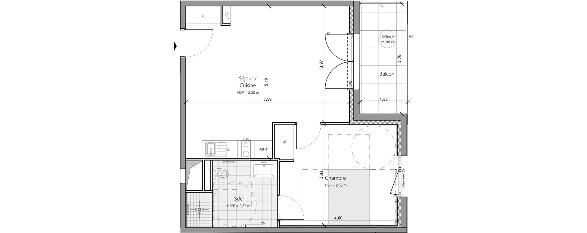 Appartement T2 meubl&eacute; de 45,70 m2 &agrave; Saux-Et-Pomar&egrave;de Centre