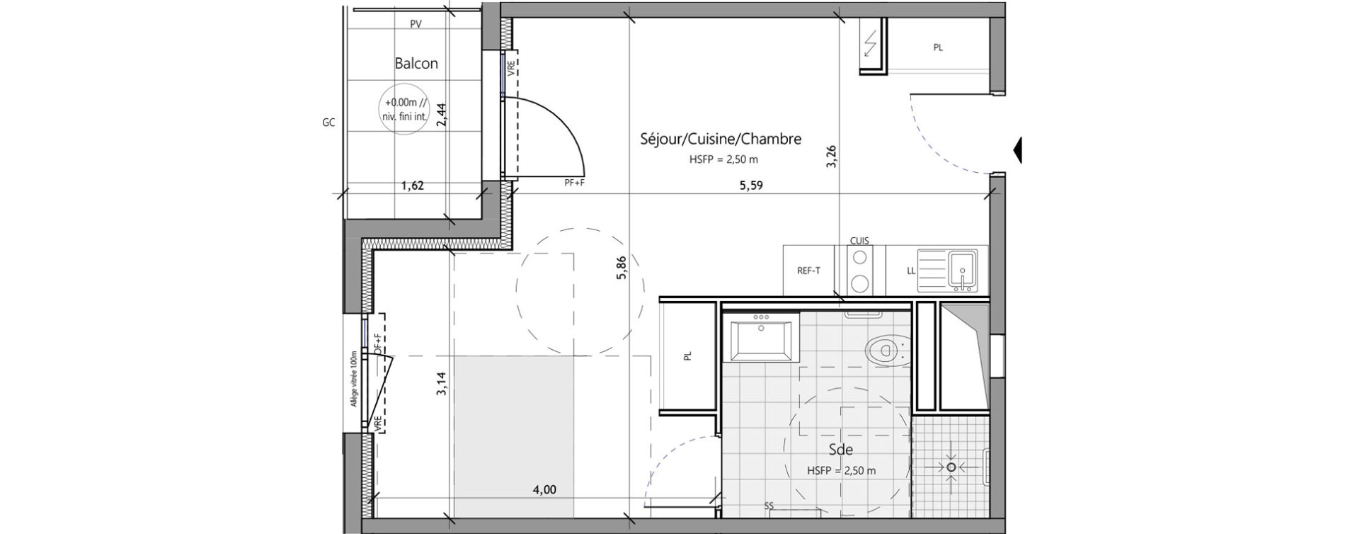 Studio meubl&eacute; de 35,70 m2 &agrave; Saux-Et-Pomar&egrave;de Centre