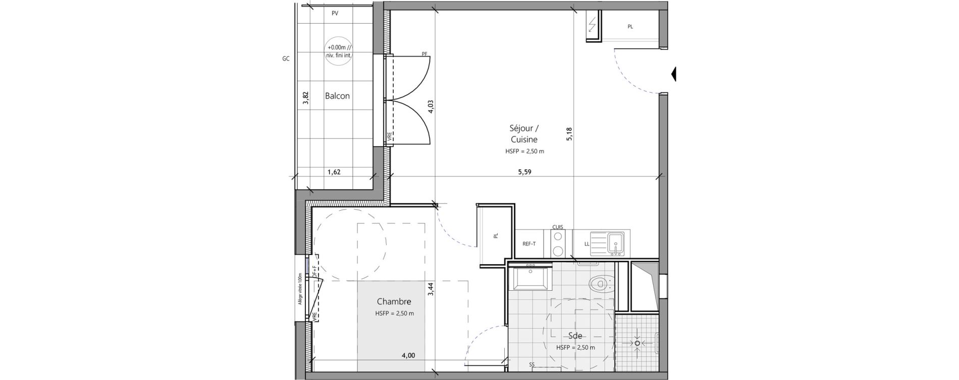 Appartement T2 meubl&eacute; de 45,80 m2 &agrave; Saux-Et-Pomar&egrave;de Centre