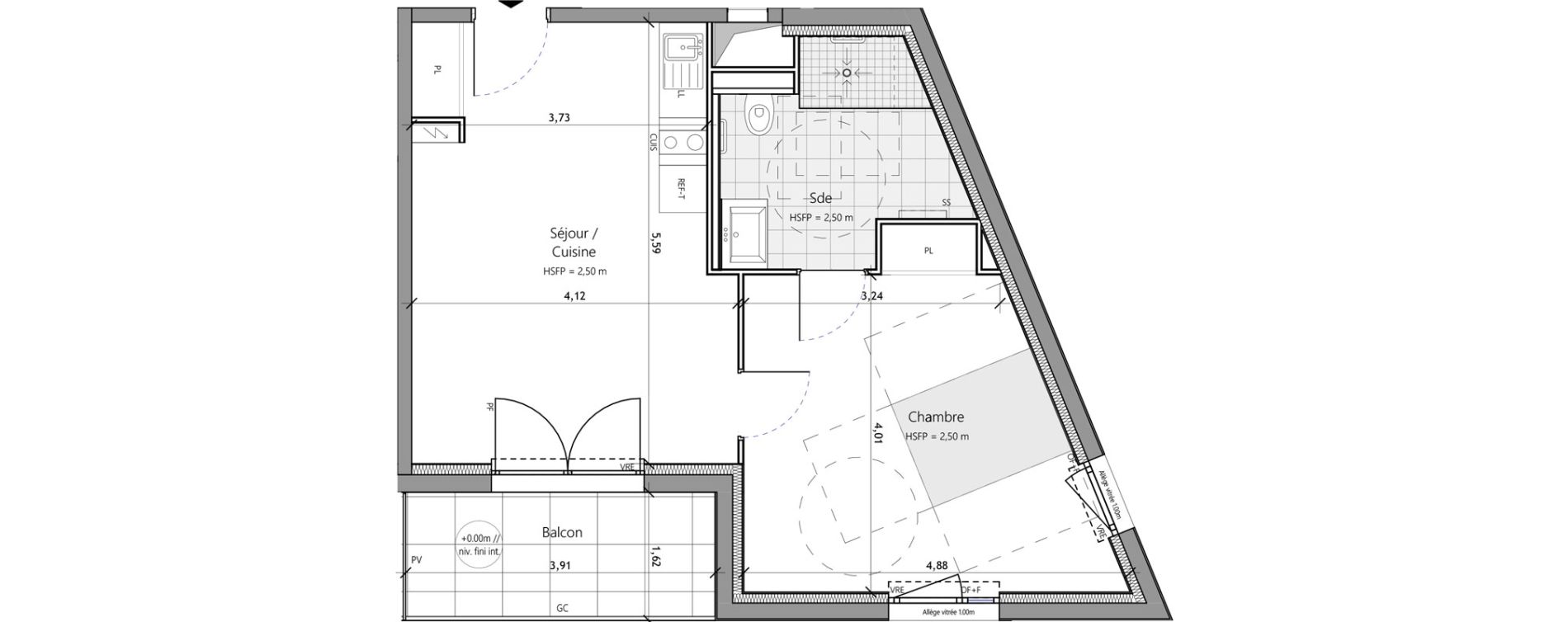 Appartement T2 meubl&eacute; de 45,60 m2 &agrave; Saux-Et-Pomar&egrave;de Centre