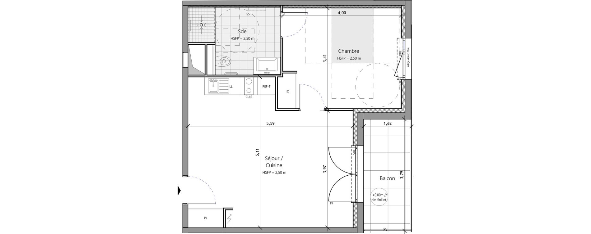 Appartement T2 meubl&eacute; de 45,30 m2 &agrave; Saux-Et-Pomar&egrave;de Centre