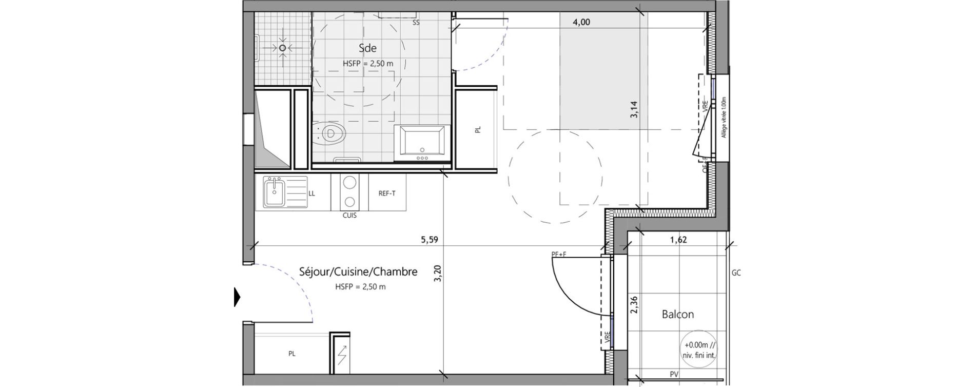 Studio meubl&eacute; de 35,30 m2 &agrave; Saux-Et-Pomar&egrave;de Centre