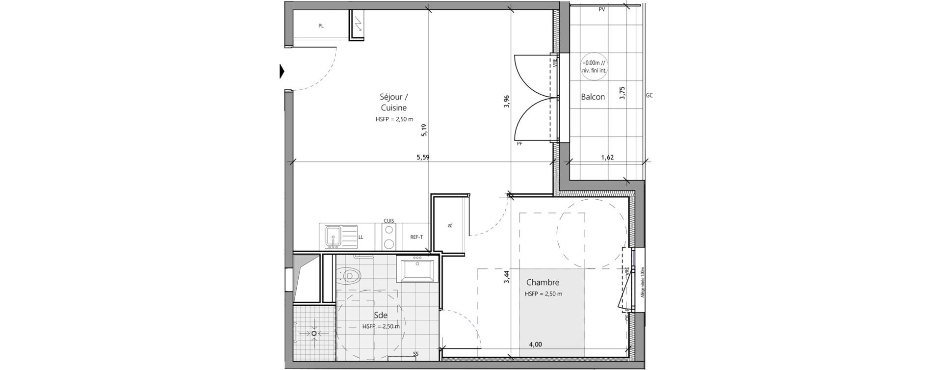 Appartement T2 meubl&eacute; de 45,70 m2 &agrave; Saux-Et-Pomar&egrave;de Centre