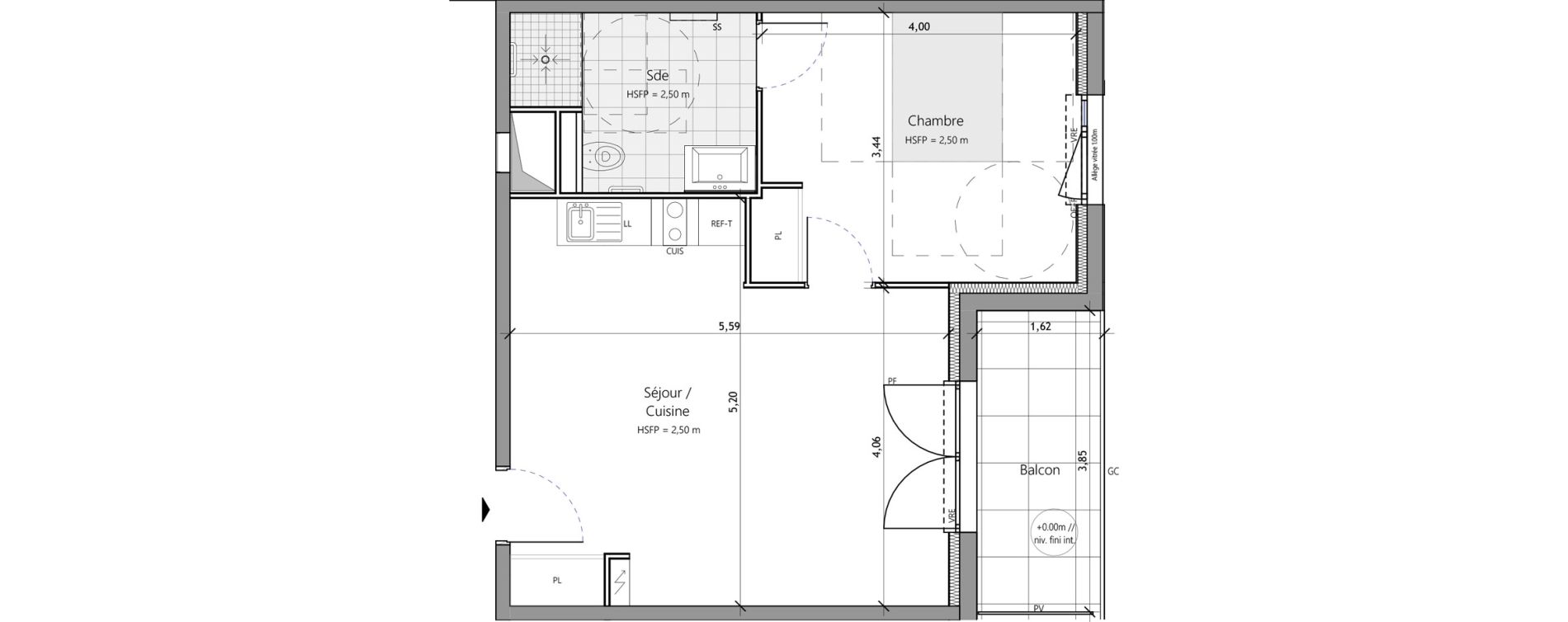 Appartement T2 meubl&eacute; de 46,00 m2 &agrave; Saux-Et-Pomar&egrave;de Centre