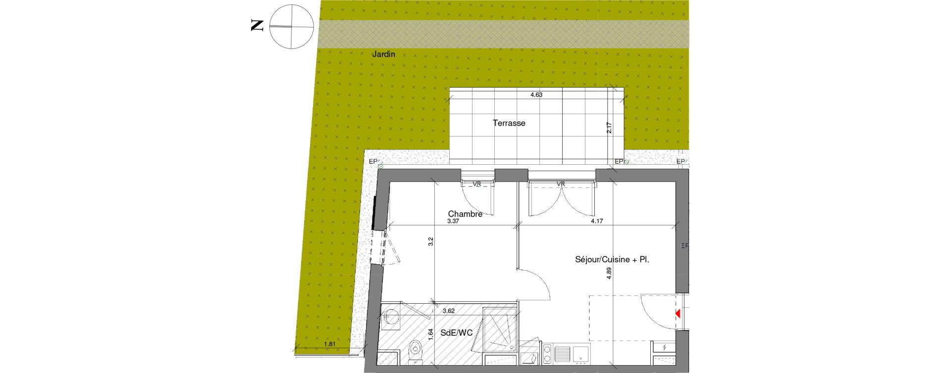 Appartement T2 de 36,70 m2 &agrave; Toulouse Croix daurade