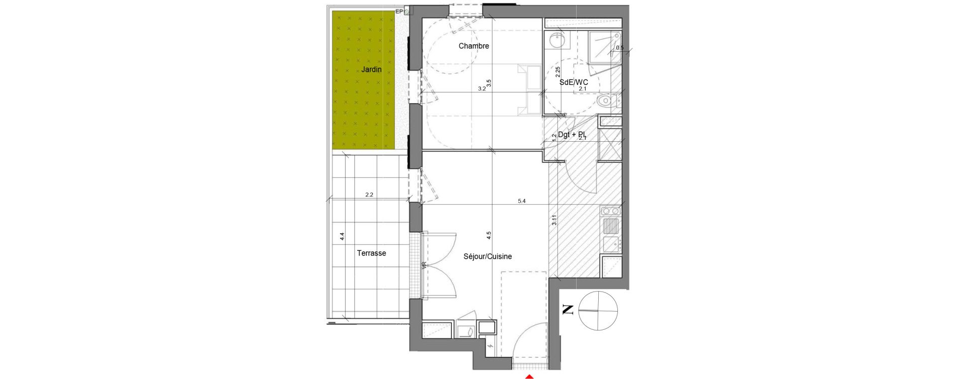 Appartement T2 de 41,50 m2 &agrave; Toulouse Croix daurade