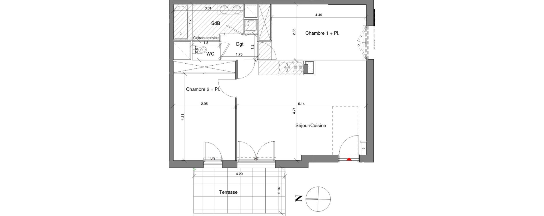 Appartement T3 de 64,10 m2 &agrave; Toulouse Croix daurade