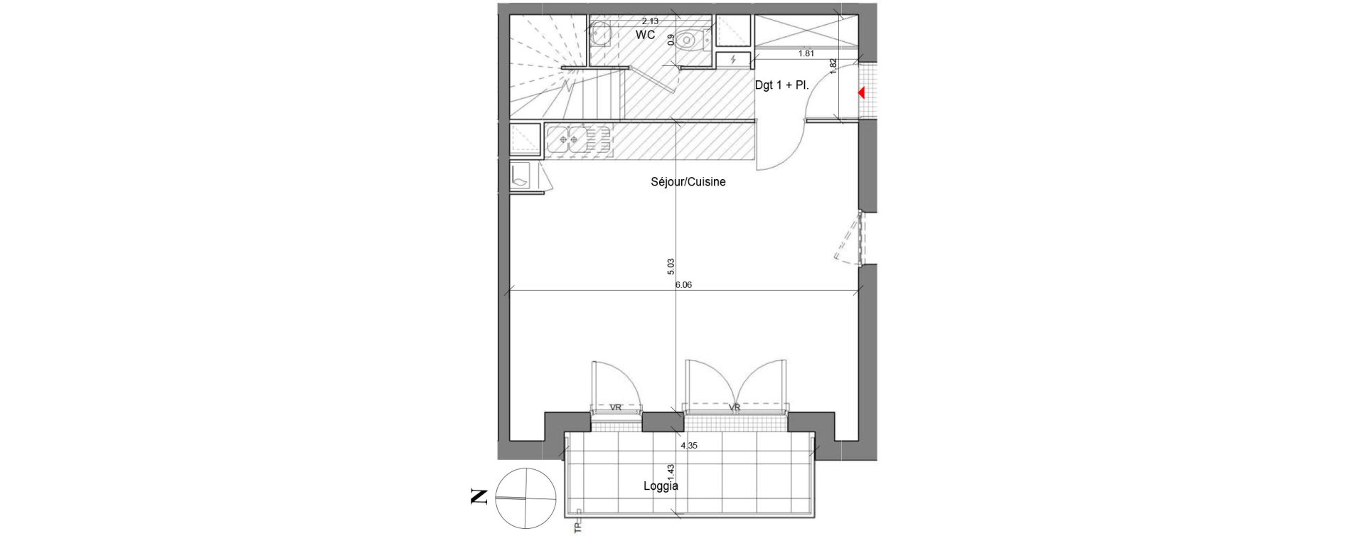 Duplex T3 de 63,80 m2 &agrave; Toulouse Croix daurade