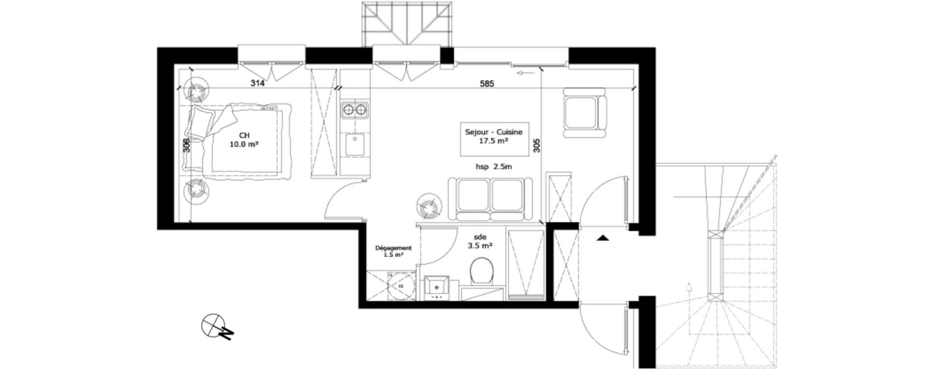 Appartement T2 de 32,50 m2 &agrave; Toulouse P&eacute;riole