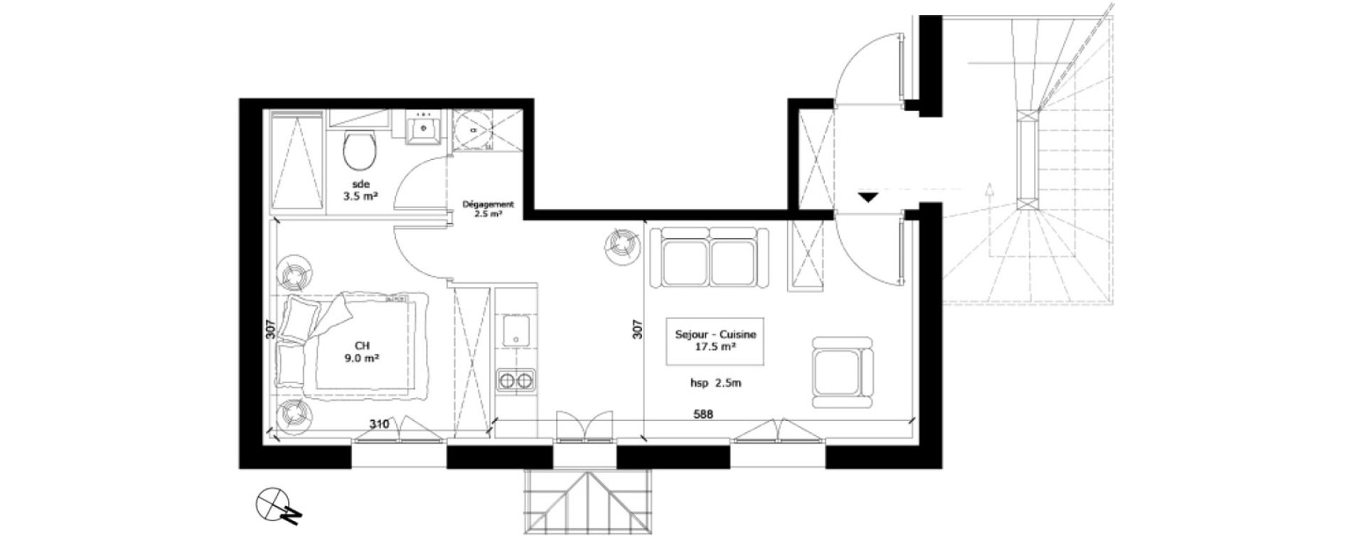 Appartement T2 de 32,50 m2 &agrave; Toulouse P&eacute;riole