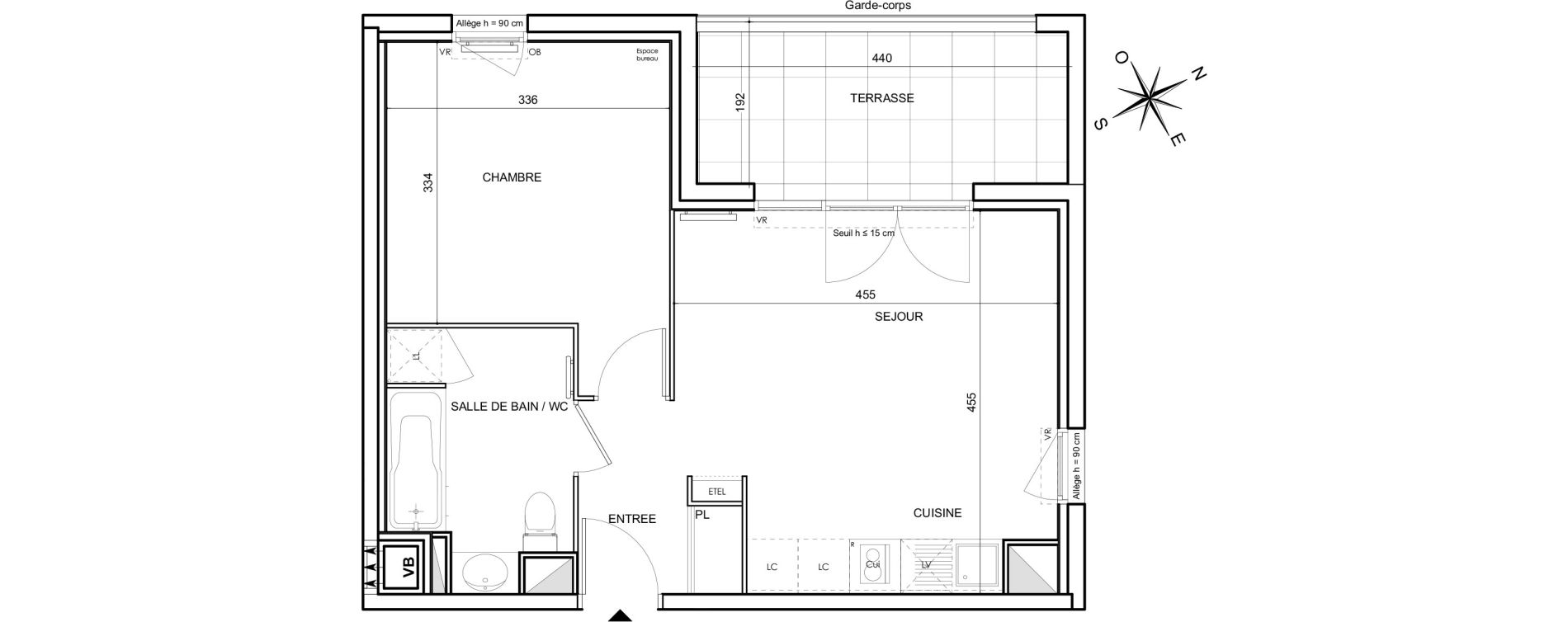 Appartement T2 de 40,85 m2 &agrave; Toulouse Malep&egrave;re