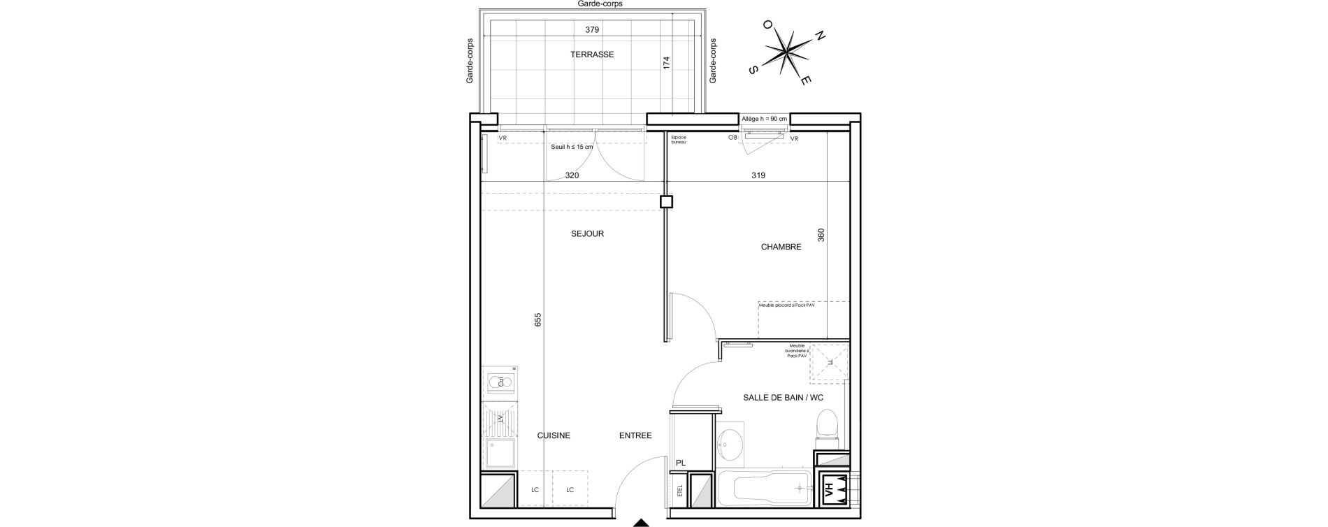 Appartement T2 de 40,07 m2 &agrave; Toulouse Malep&egrave;re