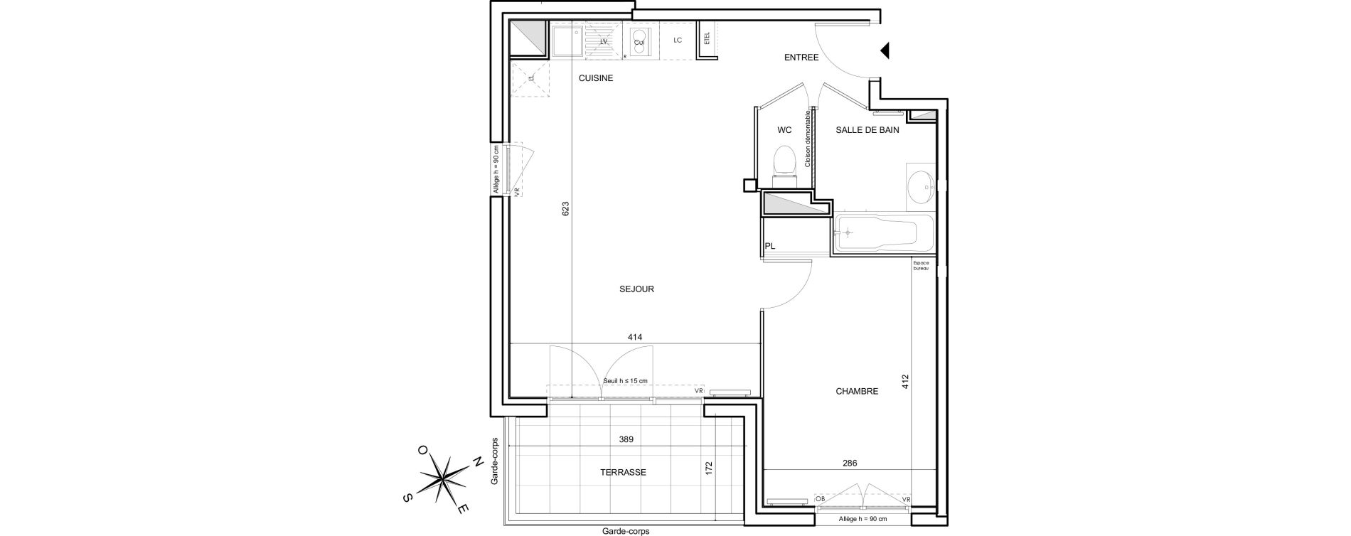 Appartement T2 de 45,65 m2 &agrave; Toulouse Malep&egrave;re