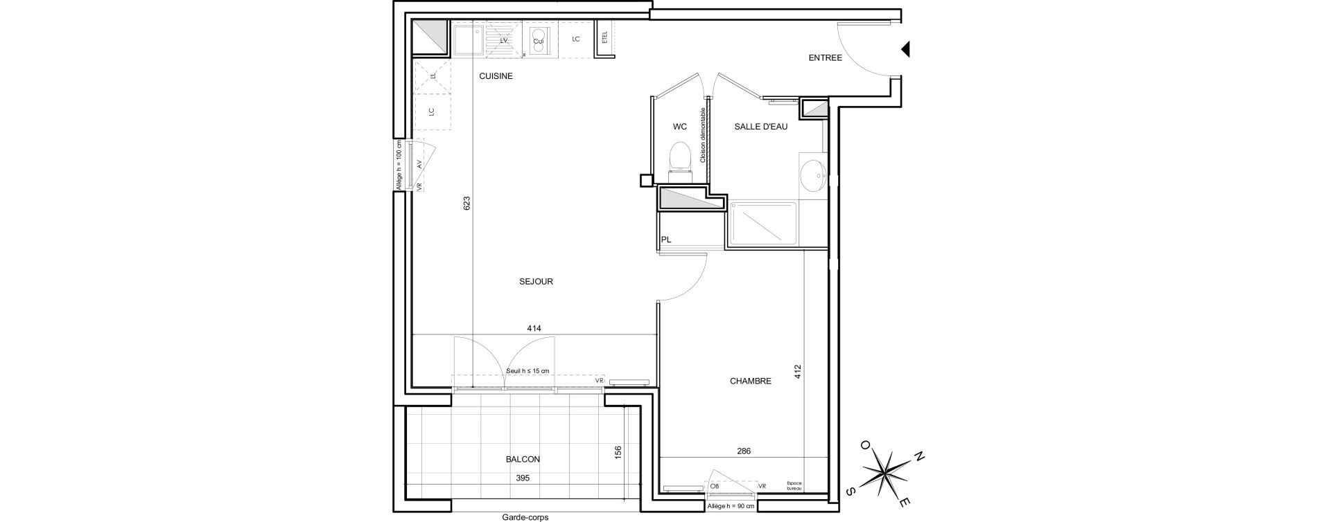 Appartement T2 de 48,52 m2 &agrave; Toulouse Malep&egrave;re