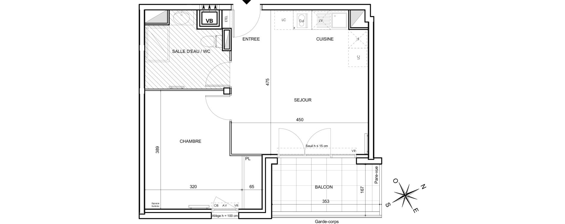 Appartement T2 de 39,68 m2 &agrave; Toulouse Malep&egrave;re
