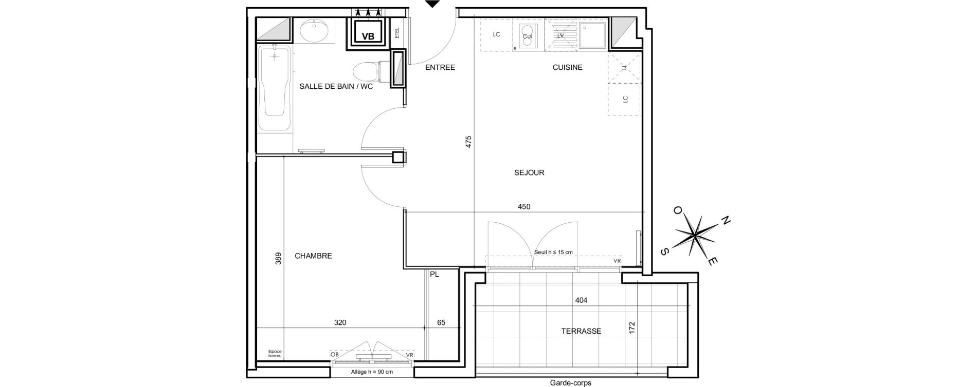 Appartement T2 de 39,73 m2 &agrave; Toulouse Malep&egrave;re
