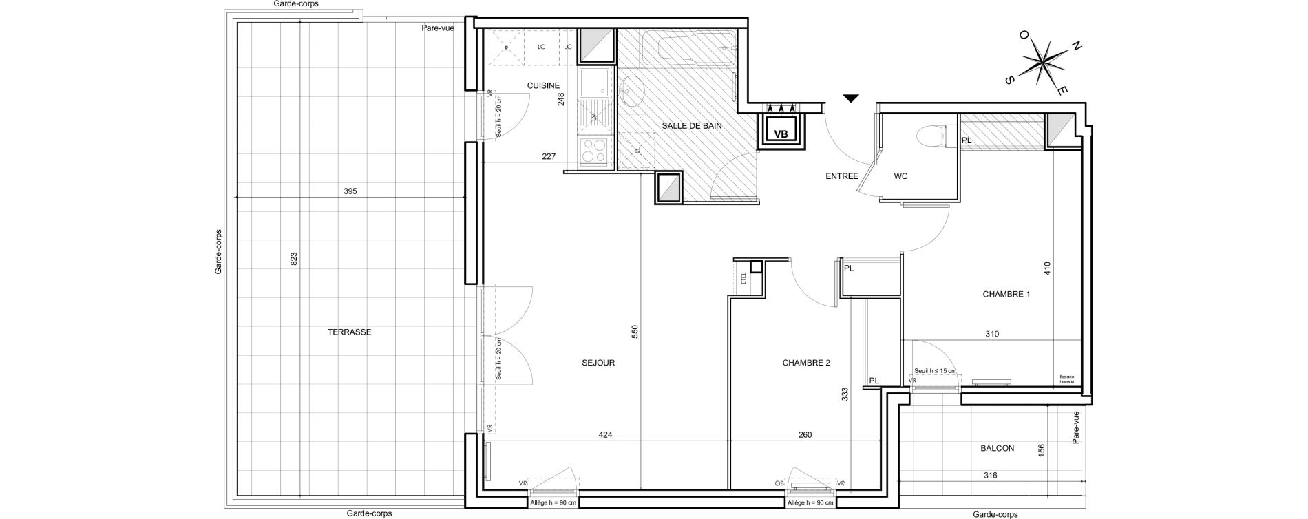 Appartement T3 de 65,19 m2 &agrave; Toulouse Malep&egrave;re