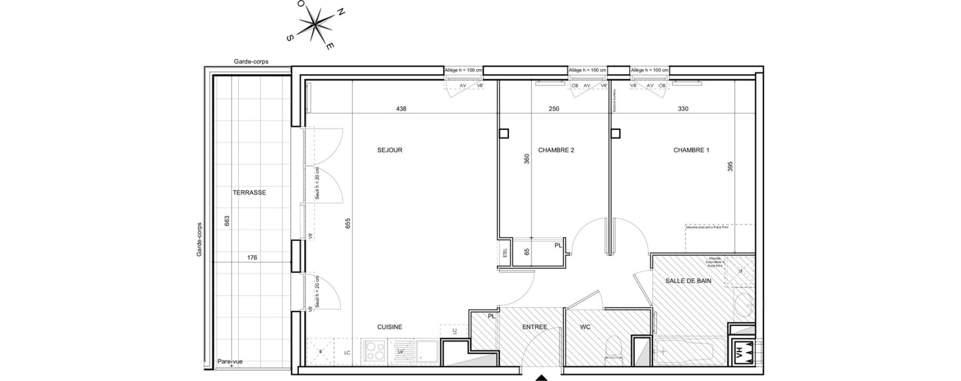Appartement T3 de 64,25 m2 &agrave; Toulouse Malep&egrave;re