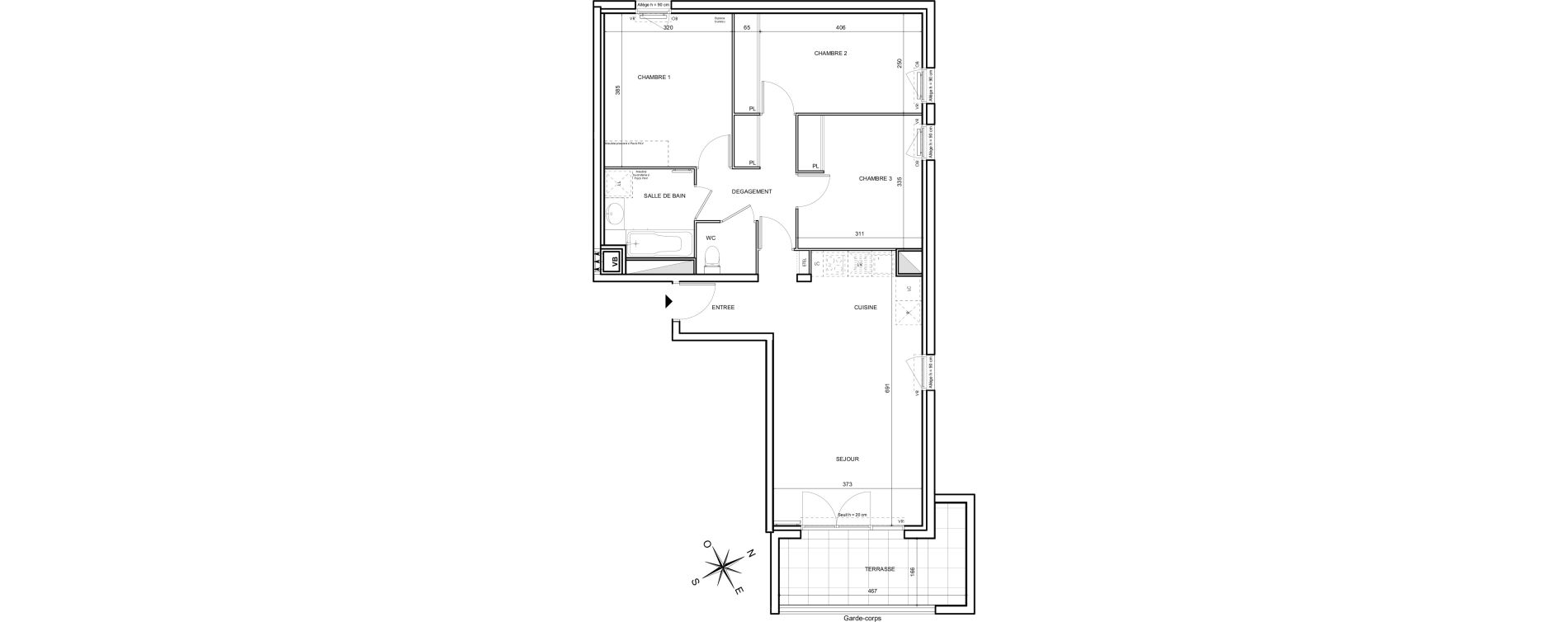 Appartement T4 de 75,69 m2 &agrave; Toulouse Malep&egrave;re
