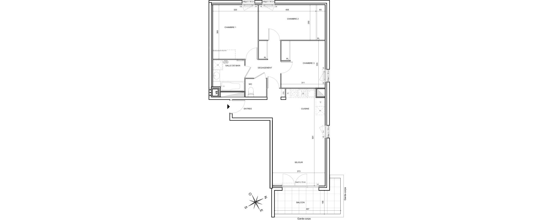 Appartement T4 de 76,34 m2 &agrave; Toulouse Malep&egrave;re