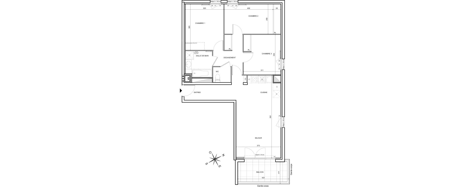 Appartement T4 de 78,27 m2 &agrave; Toulouse Malep&egrave;re