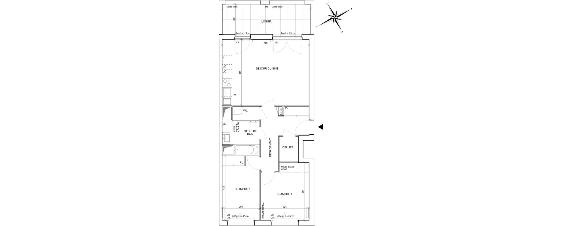 Appartement T3 de 66,05 m2 &agrave; Toulouse Malep&egrave;re