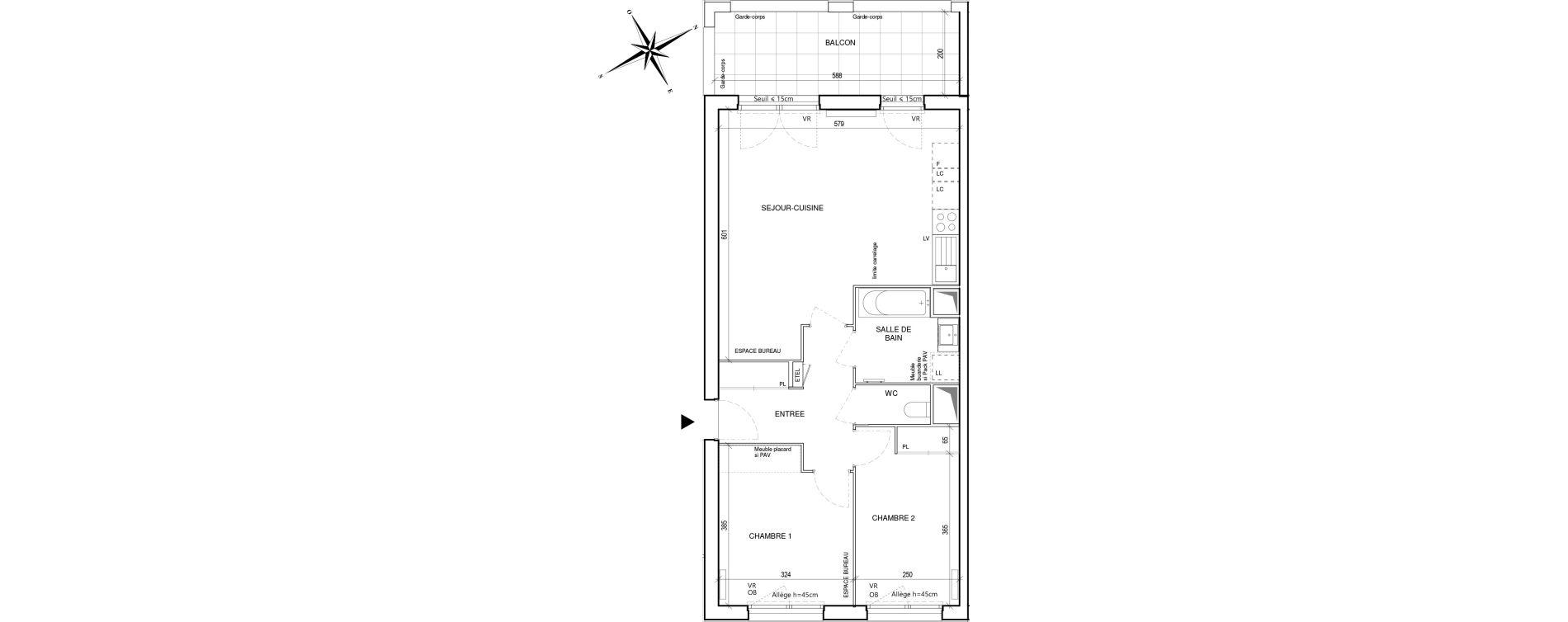 Appartement T3 de 66,45 m2 &agrave; Toulouse Malep&egrave;re