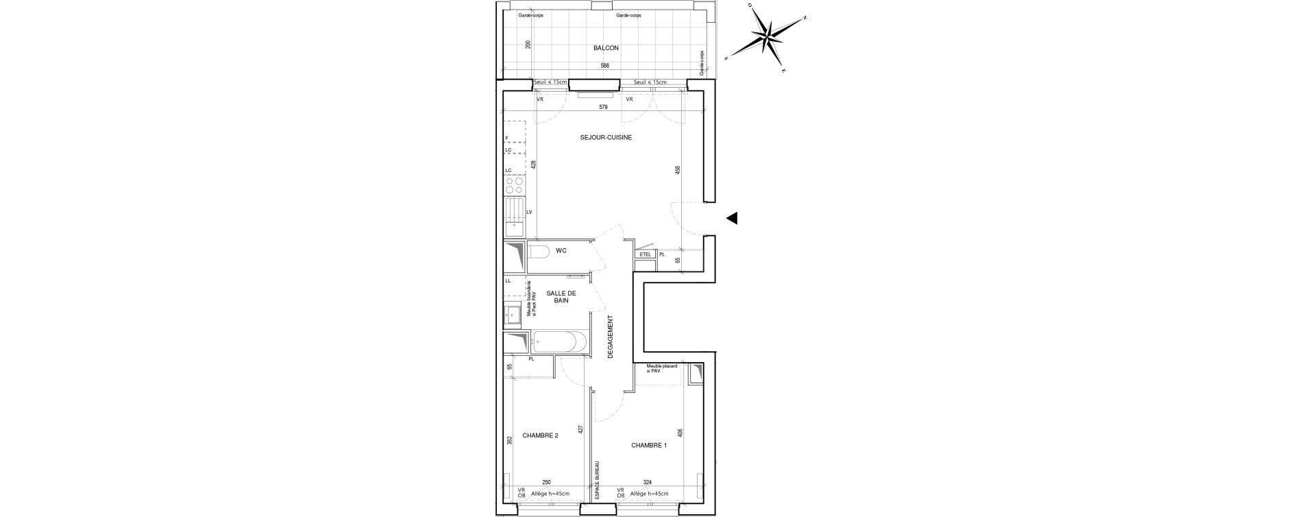 Appartement T3 de 60,81 m2 &agrave; Toulouse Malep&egrave;re