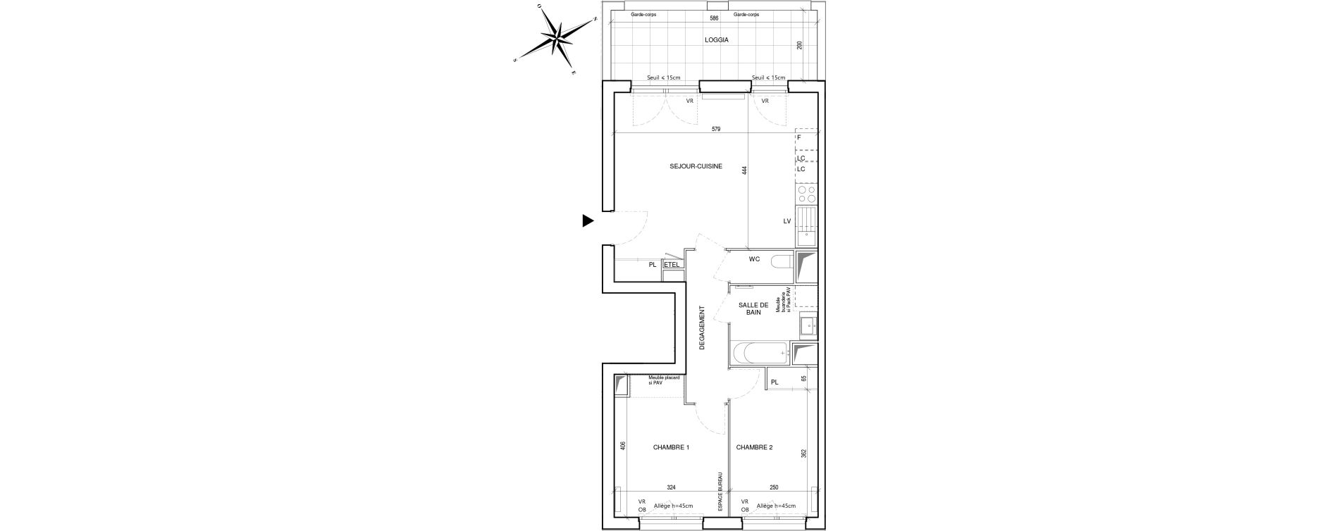 Appartement T3 de 61,75 m2 &agrave; Toulouse Malep&egrave;re