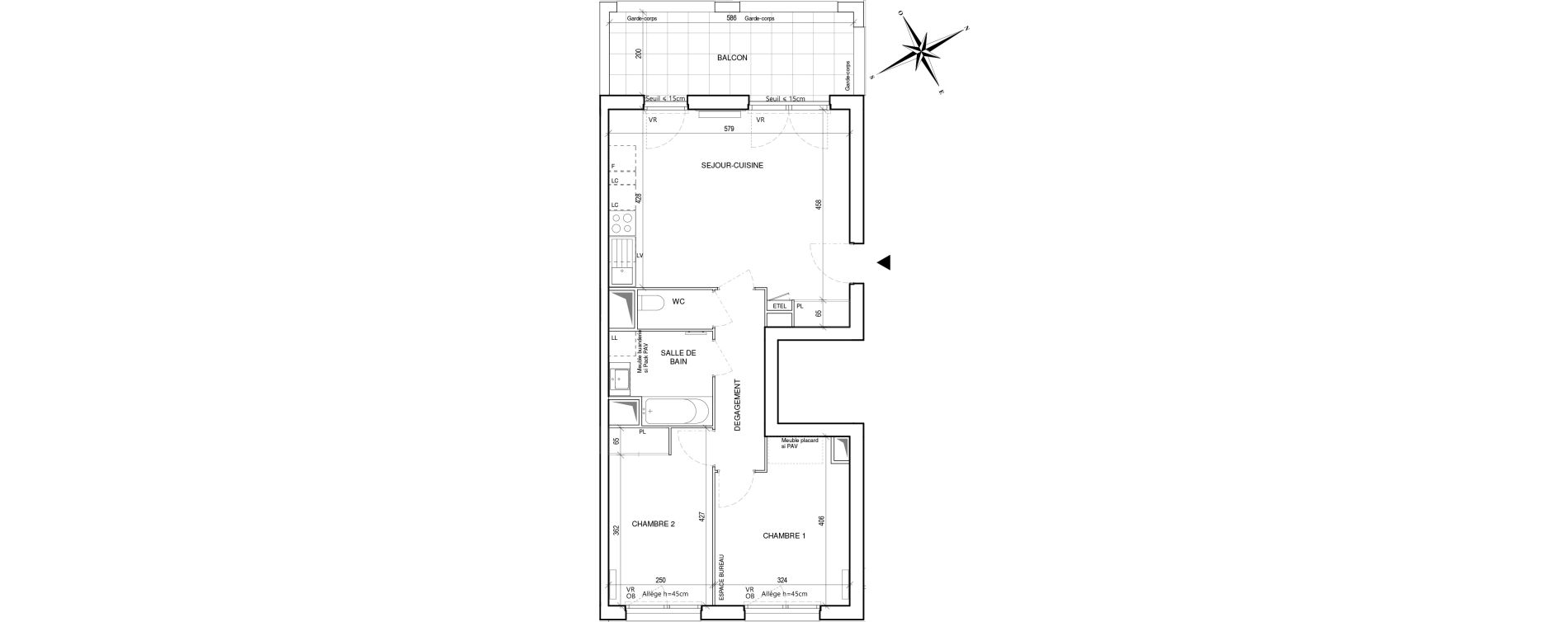 Appartement T3 de 60,81 m2 &agrave; Toulouse Malep&egrave;re