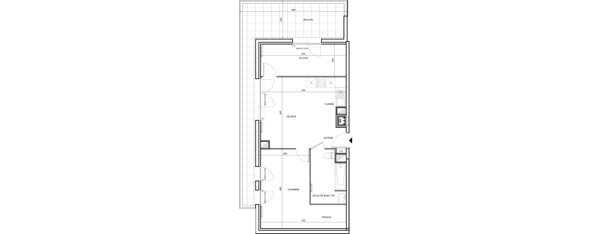Appartement T2 de 58,74 m2 &agrave; Toulouse Malep&egrave;re